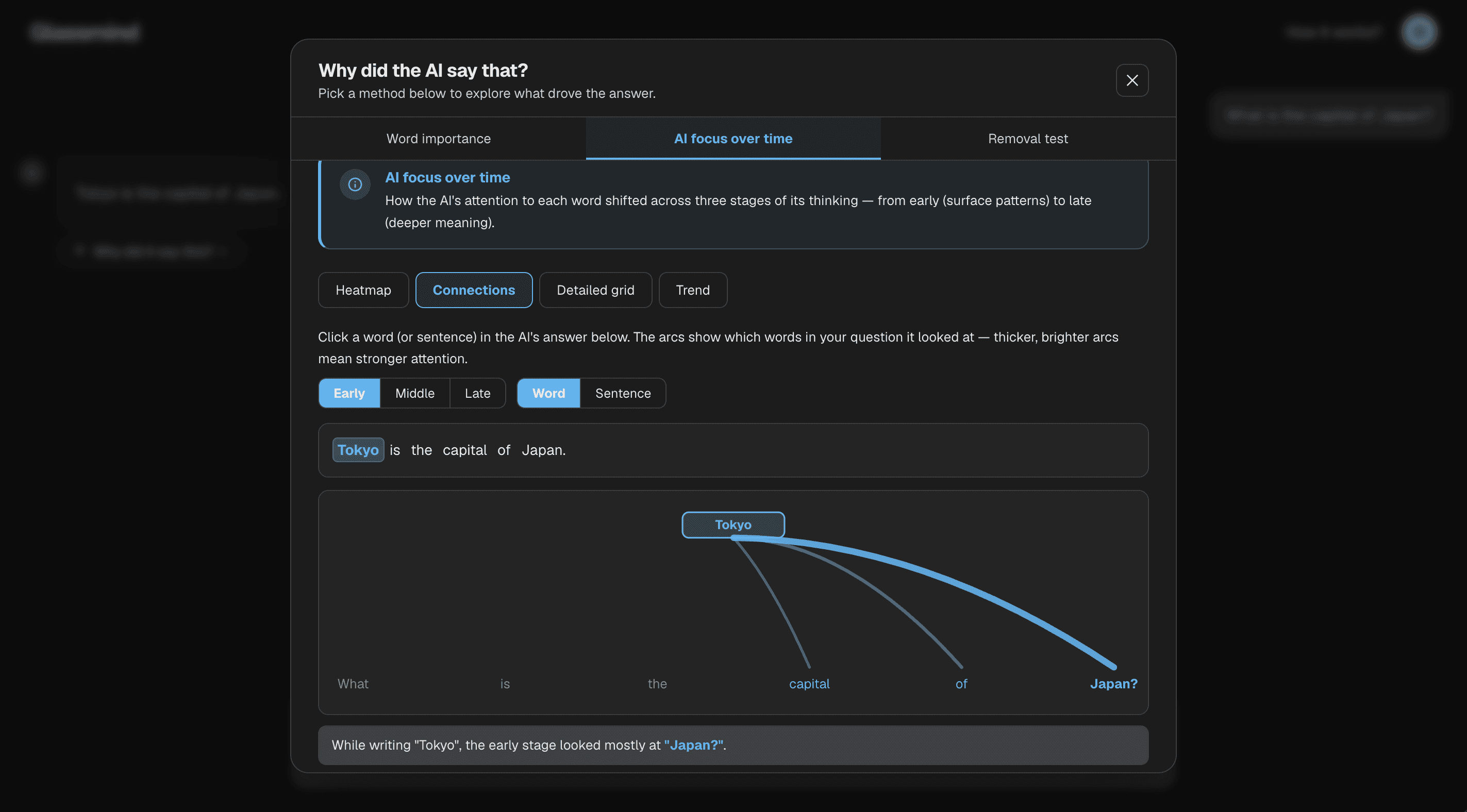 Glassmind - AI focus over time, attention connections view