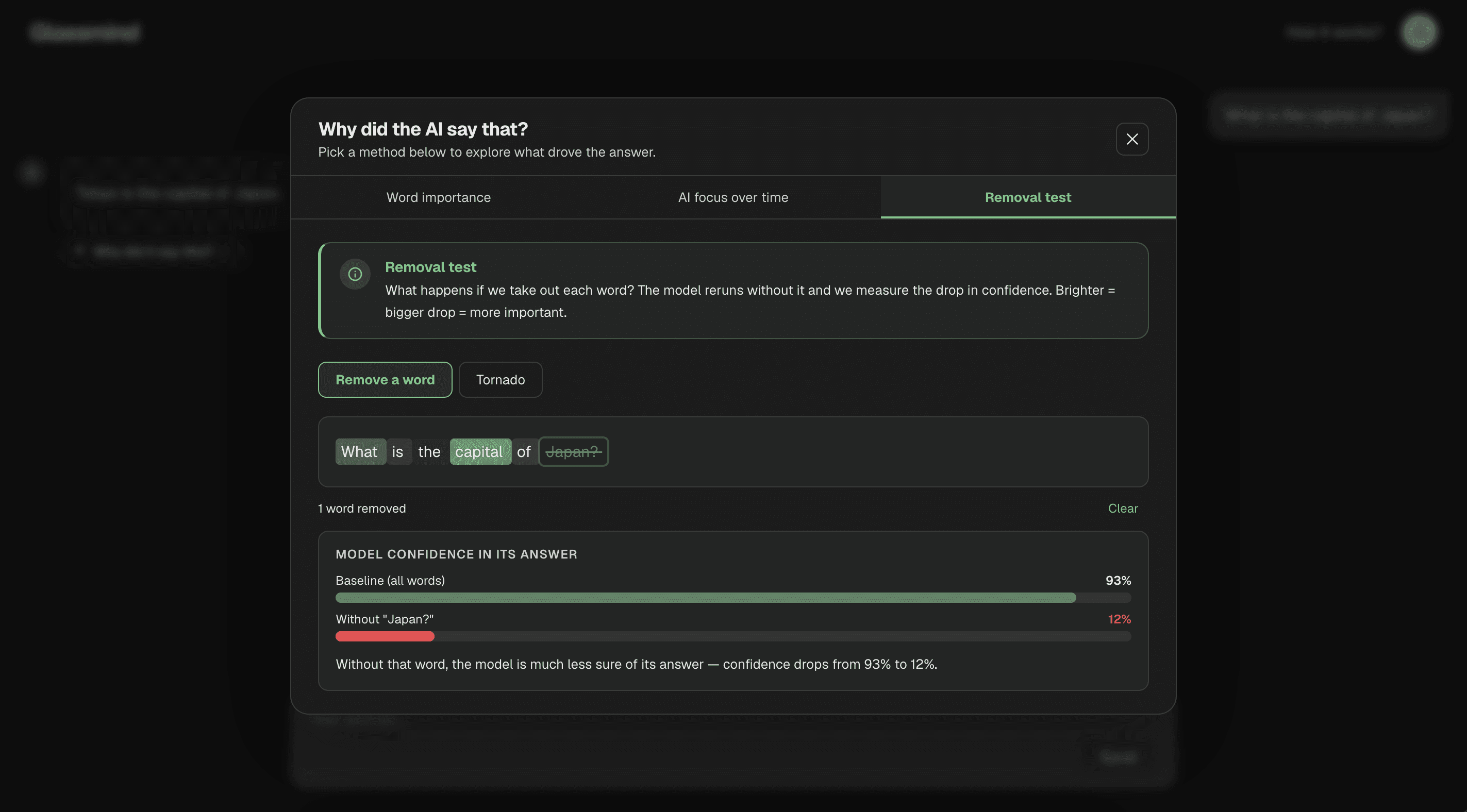 Glassmind - removal test showing confidence drop